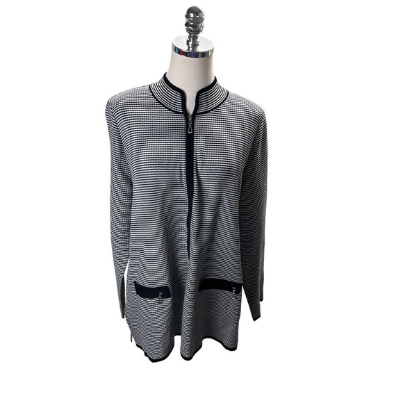 Exclusively Misook Jacket Women's Size Large Black White Stripes Zip Up - Picture 1 of 5